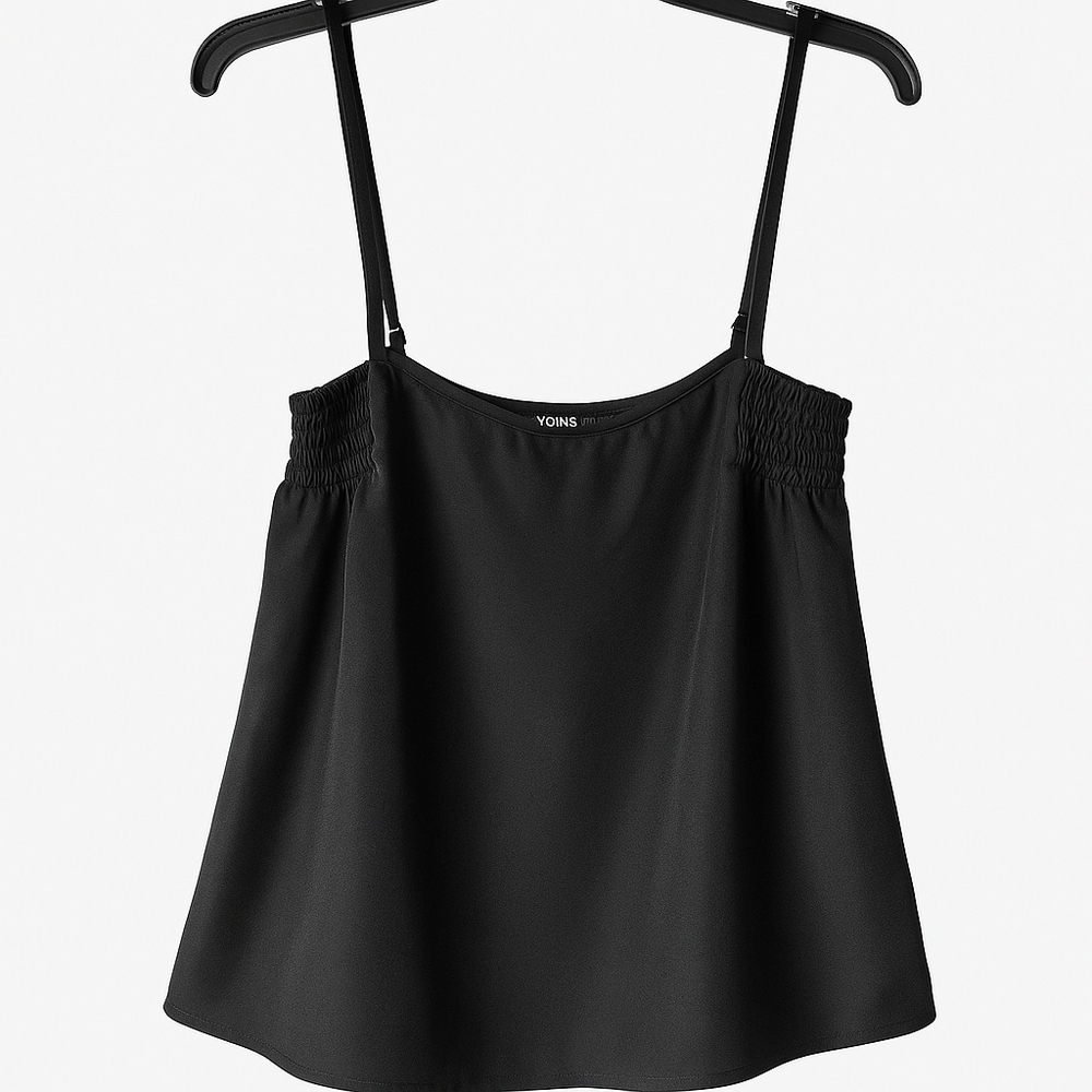 YOINS Black Smocked A-Line‎ Cami Top Adjustable Straps, Flowy Tank Medium